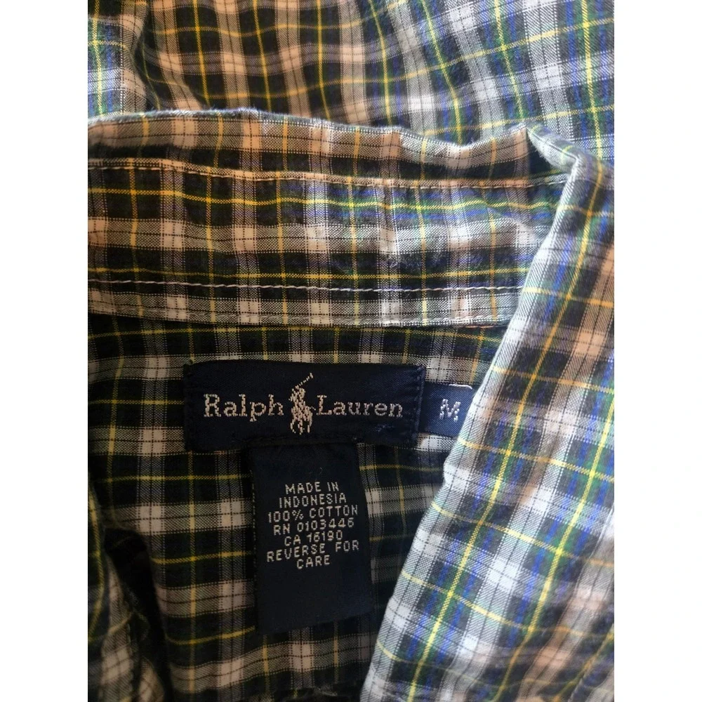 Ralph Lauren Kids Green Plaid Long Sleeve Button Down Shirt Size Medium M Cotton